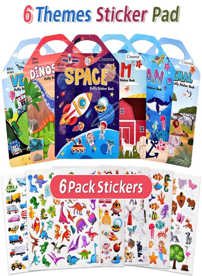 Cosomia 6 Set (260pcs) Puffy Sticker Books Activity for Kids, Animal, Farm, Dinosaurs, Space, Vehicle, Ocean, 3D Reusable Stickers for Boys and Girls, Travel Sticker Books for Kids Ages 3+ - Image 2